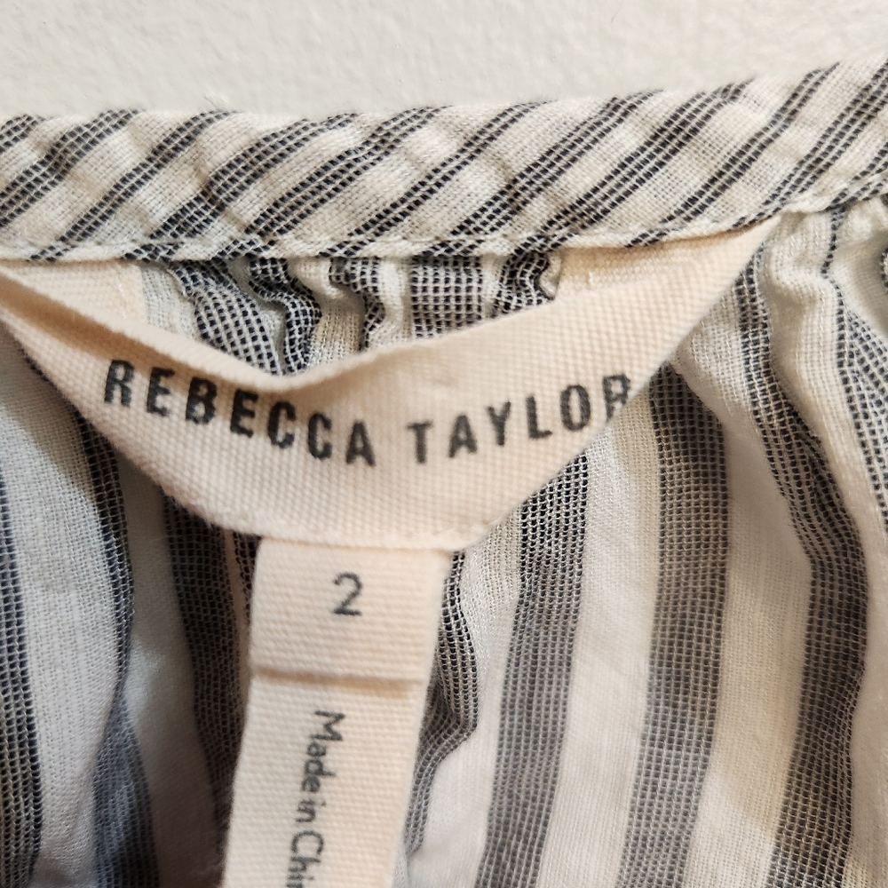 Rebecca Taylor Womens Gray Striped Ruffle V-Neck Sleeveless Blouse Top Size 2 - Picture 5 of 9